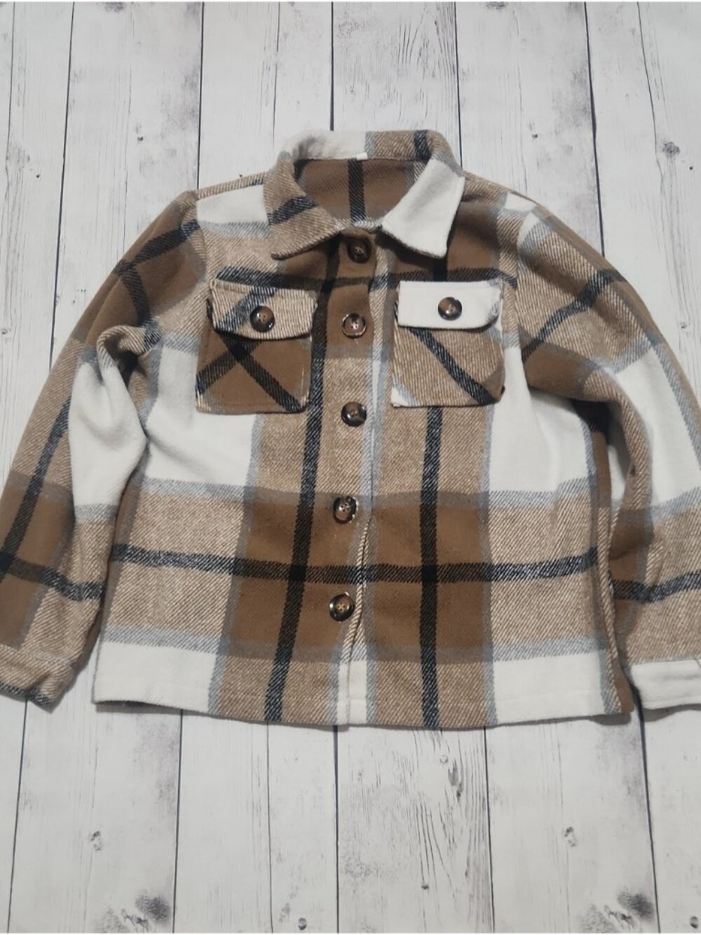 Girls Brown/black/white Button Down Fall Top Approimately Large Size.